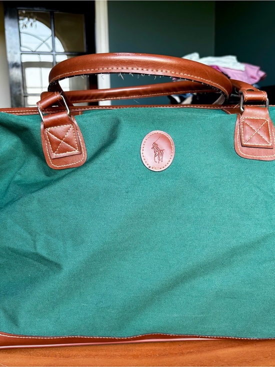 Ralph Lauren Other - VTG iconic Polo Ralph Lauren Green Canvas Travel Tote with Brown Leather Trim